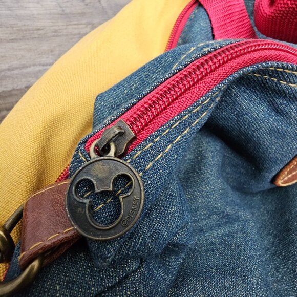 Disney Vintage 90's Expandable Duffle Cotton Denim Leather Weekend Bag & Hat - Picture 7 of 15